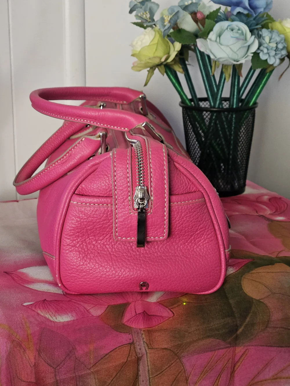 Etienne Aigner Fuchsia Pink Pebble Leather Satchel Handbag